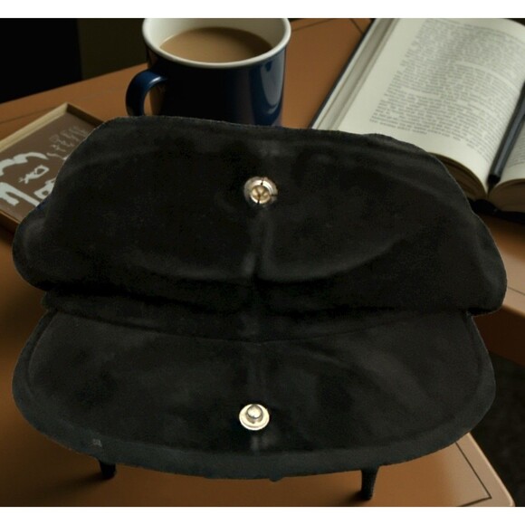 Vintage Pig Suede Cap Hat Newsboy Cabbie Black Snap Adjustable Buckle Union Made - Picture 6 of 6